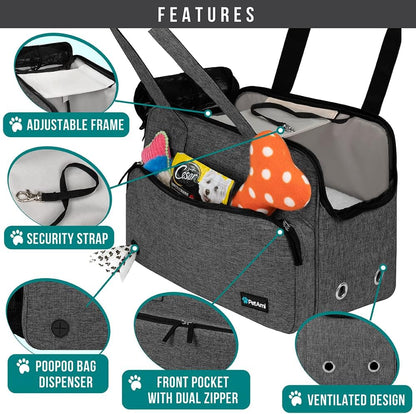 Small Dog Purse Carrier, Soft-Sided Pet Carrier Bag with Pockets, Portable Puppy Cat Travel Handbag Tote, Airline Approved Breathable Mesh, Poop Bag Dispenser, Sherpa Bed, Max 18 lbs, Gray