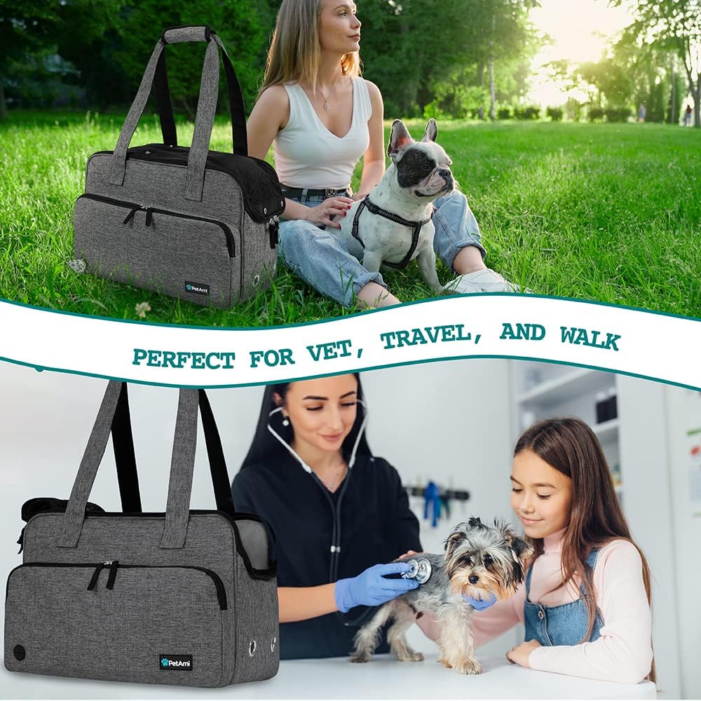 Small Dog Purse Carrier, Soft-Sided Pet Carrier Bag with Pockets, Portable Puppy Cat Travel Handbag Tote, Airline Approved Breathable Mesh, Poop Bag Dispenser, Sherpa Bed, Max 18 lbs, Gray