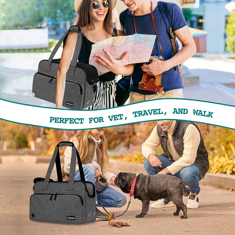 Small Dog Purse Carrier, Soft-Sided Pet Carrier Bag with Pockets, Portable Puppy Cat Travel Handbag Tote, Airline Approved Breathable Mesh, Poop Bag Dispenser, Sherpa Bed, Max 18 lbs, Gray