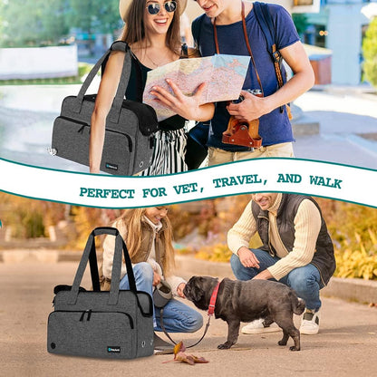 Small Dog Purse Carrier, Soft-Sided Pet Carrier Bag with Pockets, Portable Puppy Cat Travel Handbag Tote, Airline Approved Breathable Mesh, Poop Bag Dispenser, Sherpa Bed, Max 18 lbs, Gray