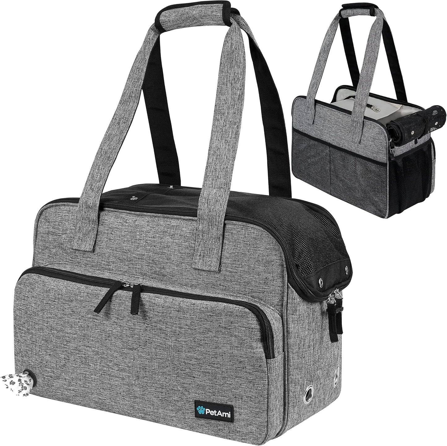 Small Dog Purse Carrier, Soft-Sided Pet Carrier Bag with Pockets, Portable Puppy Cat Travel Handbag Tote, Airline Approved Breathable Mesh, Poop Bag Dispenser, Sherpa Bed, Max 18 lbs, Gray