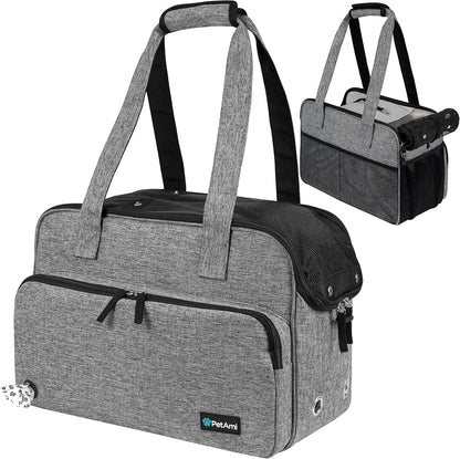 Small Dog Purse Carrier, Soft-Sided Pet Carrier Bag with Pockets, Portable Puppy Cat Travel Handbag Tote, Airline Approved Breathable Mesh, Poop Bag Dispenser, Sherpa Bed, Max 18 lbs, Gray