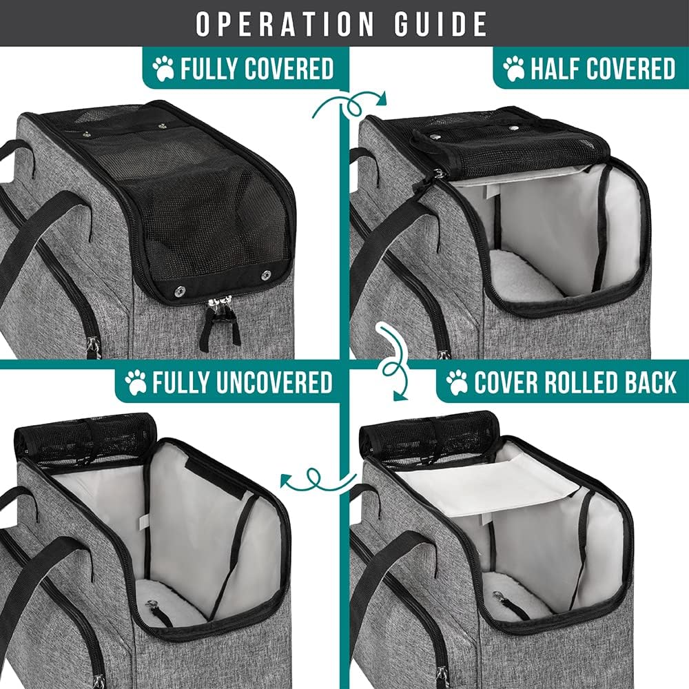 Small Dog Purse Carrier, Soft-Sided Pet Carrier Bag with Pockets, Portable Puppy Cat Travel Handbag Tote, Airline Approved Breathable Mesh, Poop Bag Dispenser, Sherpa Bed, Max 18 lbs, Gray
