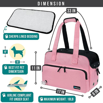 Small Dog Purse Carrier, Soft-Sided Pet Carrier Bag with Pockets, Portable Puppy Cat Travel Handbag Tote, Airline Approved Breathable Mesh, Poop Bag Dispenser, Sherpa Bed, Max 18 lbs, Gray