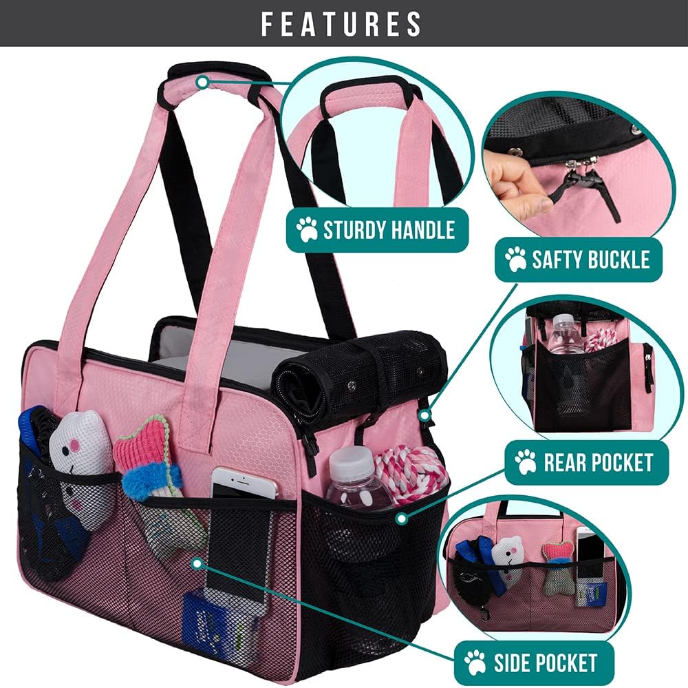 Small Dog Purse Carrier, Soft-Sided Pet Carrier Bag with Pockets, Portable Puppy Cat Travel Handbag Tote, Airline Approved Breathable Mesh, Poop Bag Dispenser, Sherpa Bed, Max 18 lbs, Gray