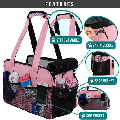 Small Dog Purse Carrier, Soft-Sided Pet Carrier Bag with Pockets, Portable Puppy Cat Travel Handbag Tote, Airline Approved Breathable Mesh, Poop Bag Dispenser, Sherpa Bed, Max 18 lbs, Gray