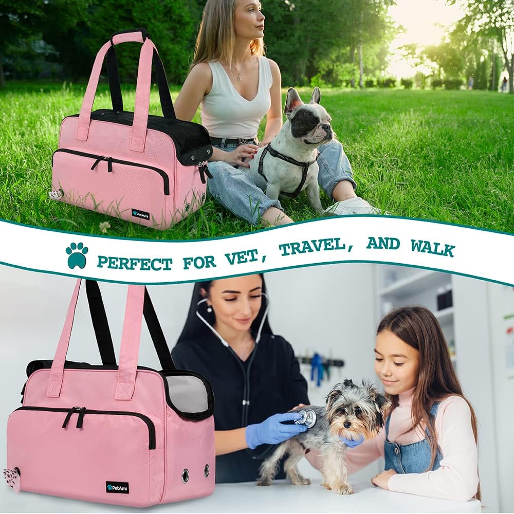 Small Dog Purse Carrier, Soft-Sided Pet Carrier Bag with Pockets, Portable Puppy Cat Travel Handbag Tote, Airline Approved Breathable Mesh, Poop Bag Dispenser, Sherpa Bed, Max 18 lbs, Gray