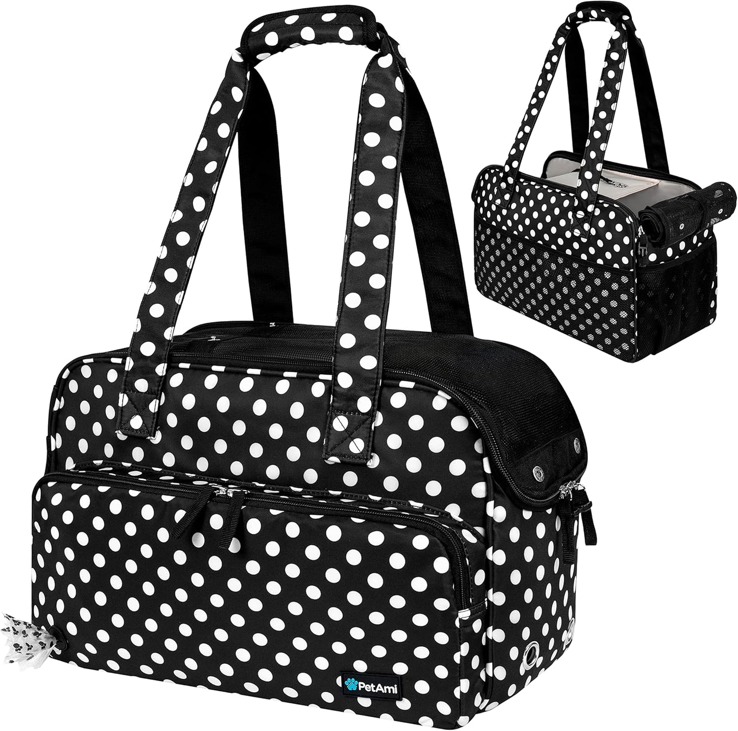 Small Dog Purse Carrier, Soft-Sided Pet Carrier Bag with Pockets, Portable Puppy Cat Travel Handbag Tote, Airline Approved Breathable Mesh, Poop Bag Dispenser, Sherpa Bed, Max 18 lbs, Gray