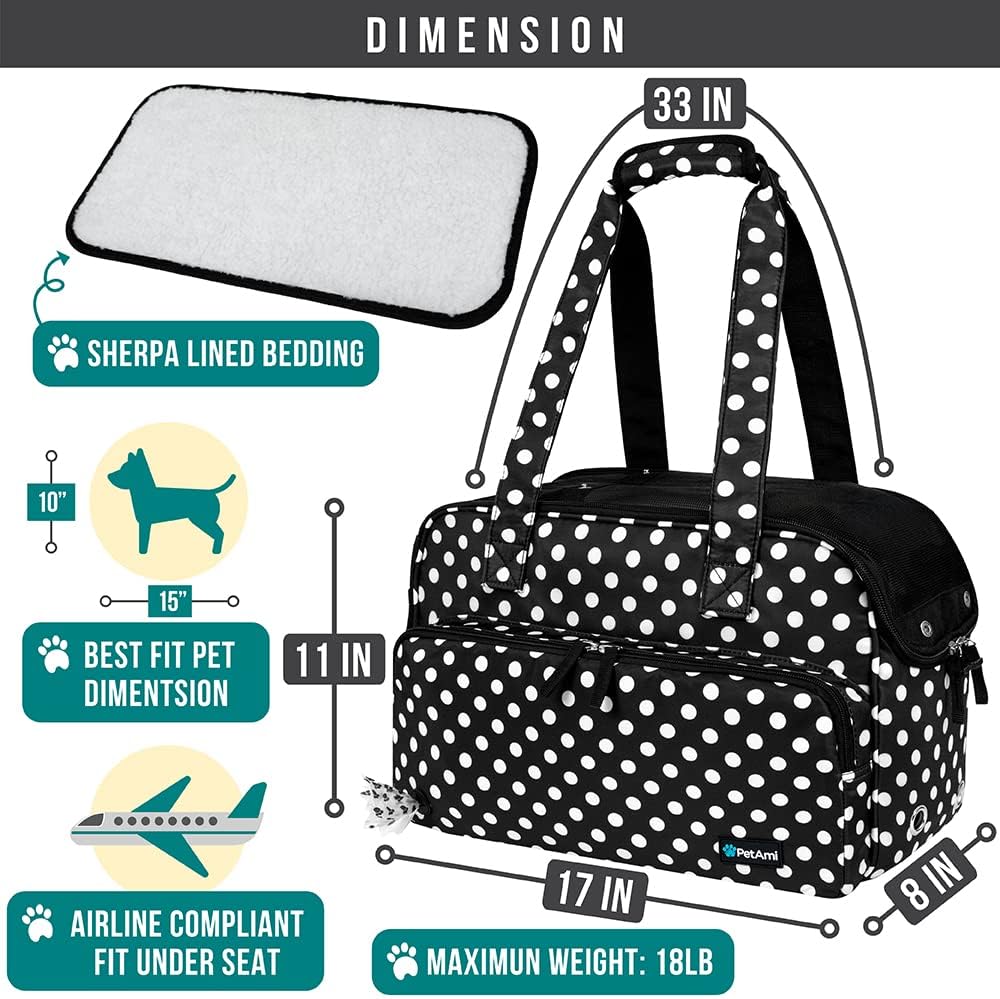 Small Dog Purse Carrier, Soft-Sided Pet Carrier Bag with Pockets, Portable Puppy Cat Travel Handbag Tote, Airline Approved Breathable Mesh, Poop Bag Dispenser, Sherpa Bed, Max 18 lbs, Gray