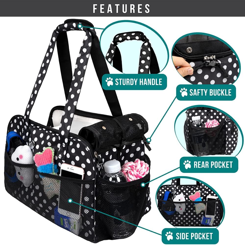 Small Dog Purse Carrier, Soft-Sided Pet Carrier Bag with Pockets, Portable Puppy Cat Travel Handbag Tote, Airline Approved Breathable Mesh, Poop Bag Dispenser, Sherpa Bed, Max 18 lbs, Gray