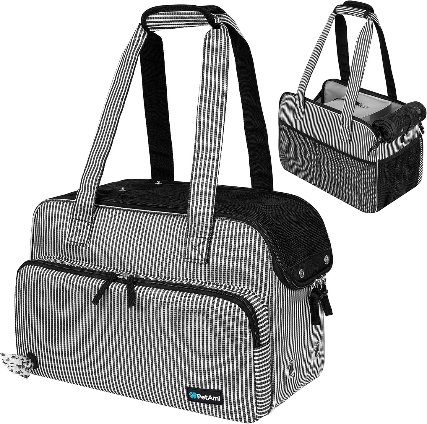 Small Dog Purse Carrier, Soft-Sided Pet Carrier Bag with Pockets, Portable Puppy Cat Travel Handbag Tote, Airline Approved Breathable Mesh, Poop Bag Dispenser, Sherpa Bed, Max 18 lbs, Gray