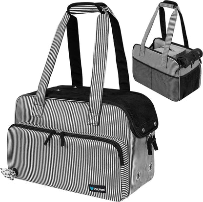 Small Dog Purse Carrier, Soft-Sided Pet Carrier Bag with Pockets, Portable Puppy Cat Travel Handbag Tote, Airline Approved Breathable Mesh, Poop Bag Dispenser, Sherpa Bed, Max 18 lbs, Gray