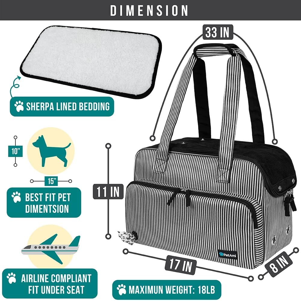 Small Dog Purse Carrier, Soft-Sided Pet Carrier Bag with Pockets, Portable Puppy Cat Travel Handbag Tote, Airline Approved Breathable Mesh, Poop Bag Dispenser, Sherpa Bed, Max 18 lbs, Gray