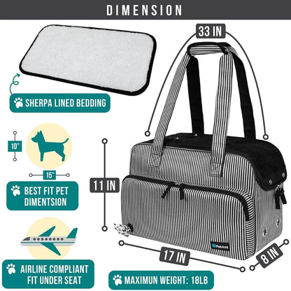Small Dog Purse Carrier, Soft-Sided Pet Carrier Bag with Pockets, Portable Puppy Cat Travel Handbag Tote, Airline Approved Breathable Mesh, Poop Bag Dispenser, Sherpa Bed, Max 18 lbs, Gray