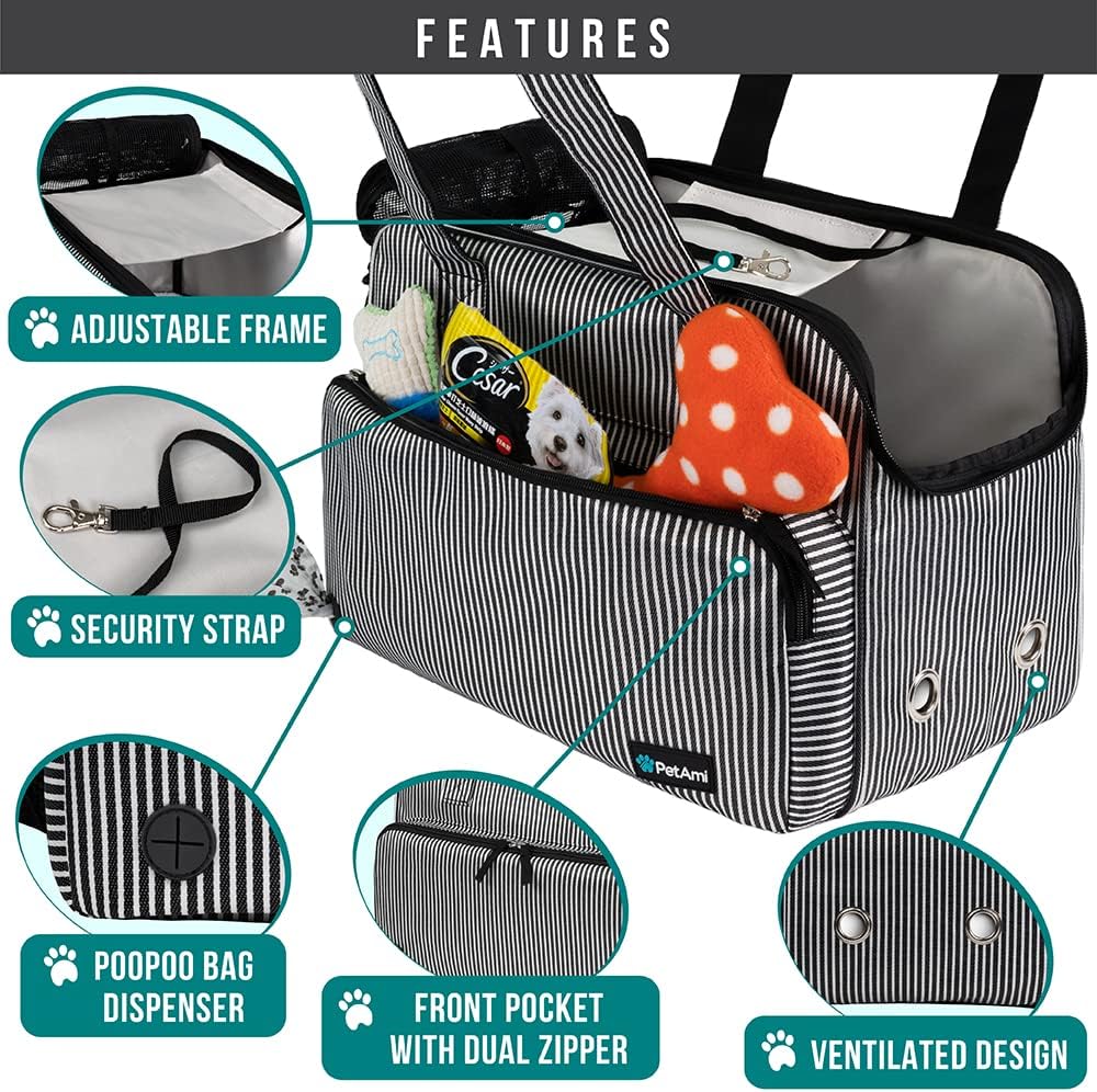 Small Dog Purse Carrier, Soft-Sided Pet Carrier Bag with Pockets, Portable Puppy Cat Travel Handbag Tote, Airline Approved Breathable Mesh, Poop Bag Dispenser, Sherpa Bed, Max 18 lbs, Gray
