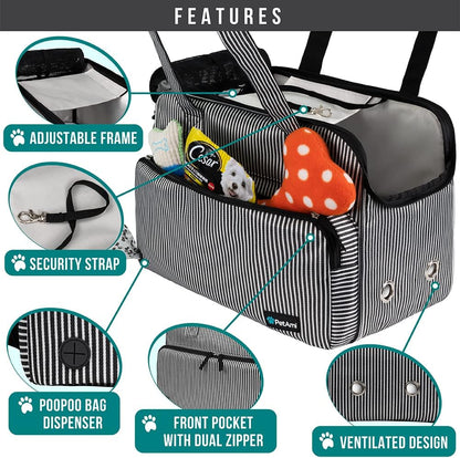 Small Dog Purse Carrier, Soft-Sided Pet Carrier Bag with Pockets, Portable Puppy Cat Travel Handbag Tote, Airline Approved Breathable Mesh, Poop Bag Dispenser, Sherpa Bed, Max 18 lbs, Gray