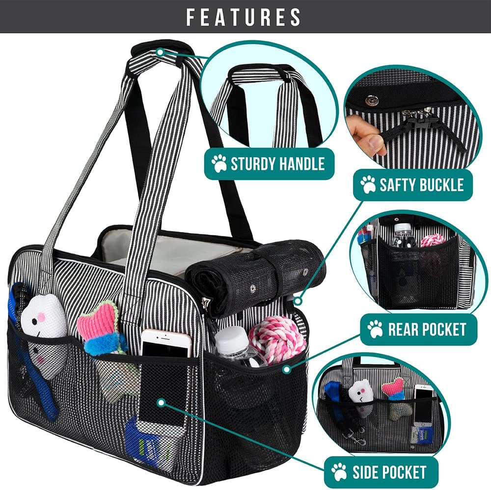 Small Dog Purse Carrier, Soft-Sided Pet Carrier Bag with Pockets, Portable Puppy Cat Travel Handbag Tote, Airline Approved Breathable Mesh, Poop Bag Dispenser, Sherpa Bed, Max 18 lbs, Gray