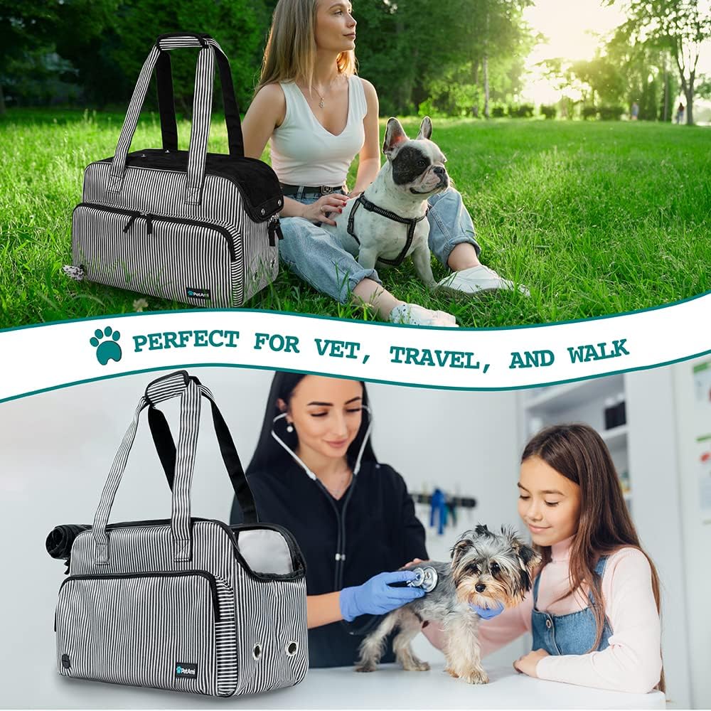 Small Dog Purse Carrier, Soft-Sided Pet Carrier Bag with Pockets, Portable Puppy Cat Travel Handbag Tote, Airline Approved Breathable Mesh, Poop Bag Dispenser, Sherpa Bed, Max 18 lbs, Gray