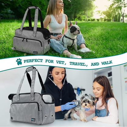 Small Dog Purse Carrier, Soft-Sided Pet Carrier Bag with Pockets, Portable Puppy Cat Travel Handbag Tote, Airline Approved Breathable Mesh, Poop Bag Dispenser, Sherpa Bed, Max 18 lbs, Gray
