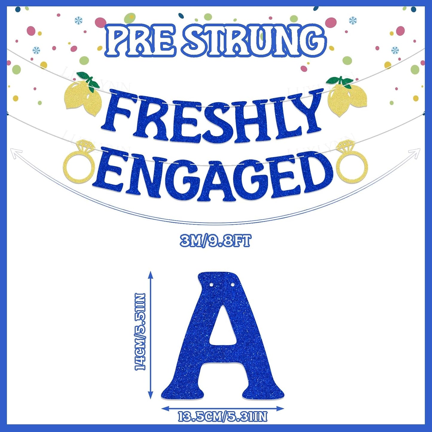 Lemon Engagement Bachelorette Party Decorations, Freshly Engaged Banner, Lemon Citrus Bridal Shower & Engagement Party Supplies Blue Glitter