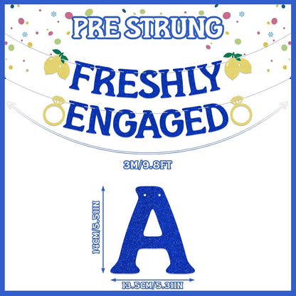 Lemon Engagement Bachelorette Party Decorations, Freshly Engaged Banner, Lemon Citrus Bridal Shower & Engagement Party Supplies Blue Glitter