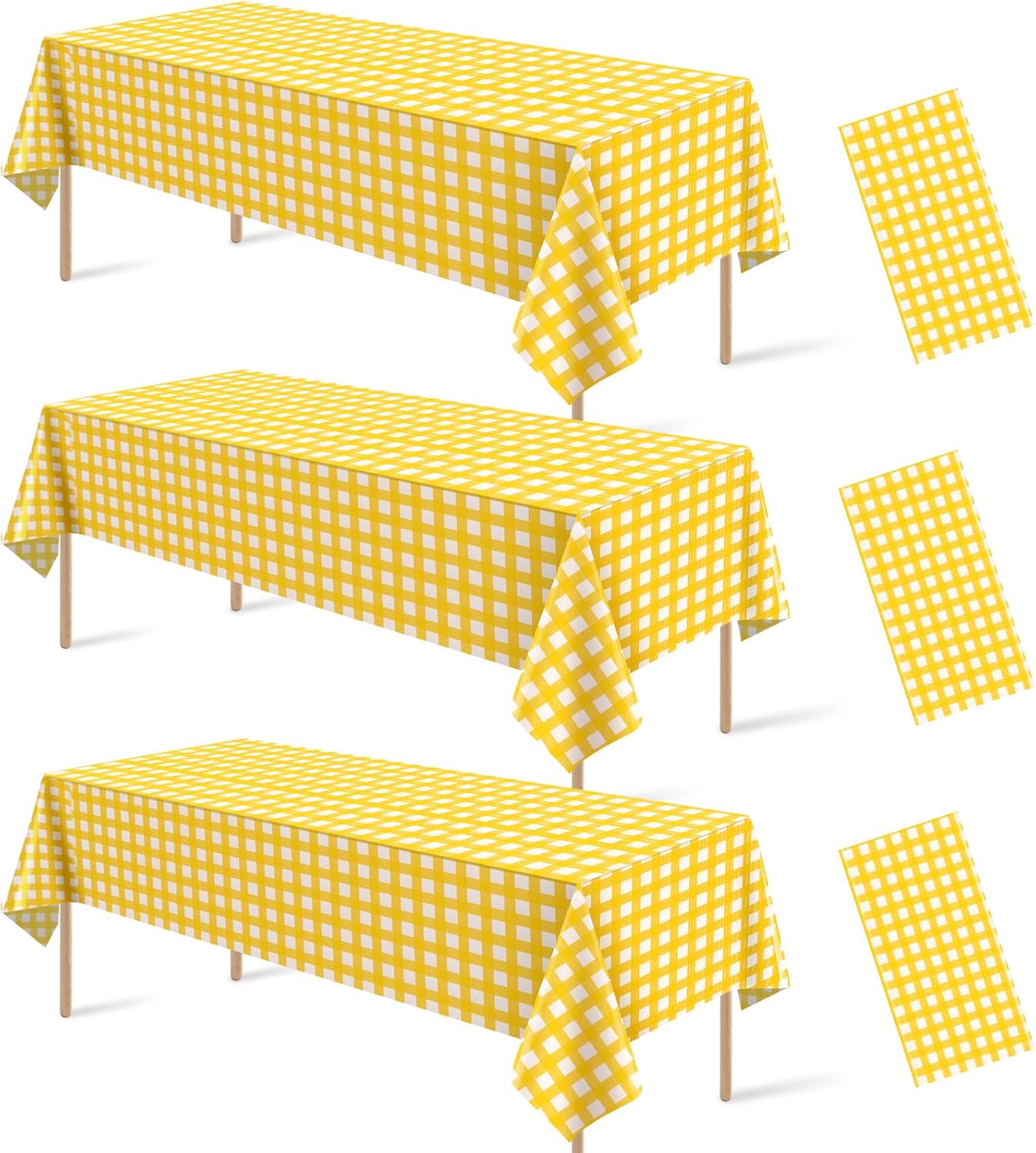 3 Pcs Yellow Gingham Tablecloth Decorations, Disposable Plastic Yellow Checkered Tablecloth Buffalo Plaid Table Cover for Baby Shower Bridal Wedding Birthday Party Supplies,54 x 108 Inch