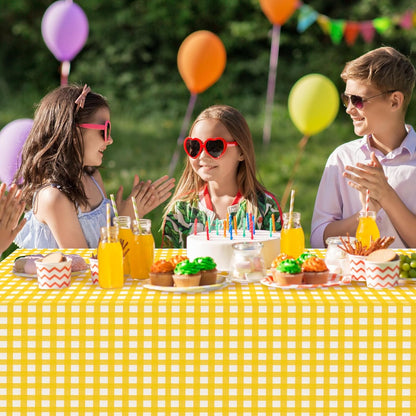 3 Pcs Yellow Gingham Tablecloth Decorations, Disposable Plastic Yellow Checkered Tablecloth Buffalo Plaid Table Cover for Baby Shower Bridal Wedding Birthday Party Supplies,54 x 108 Inch