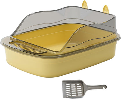 Large Open Top Cat Litter Box, High Sides Splashproof Kitty Litter Pan, 19.7 x 13.4 x 7.1 in, Yellow