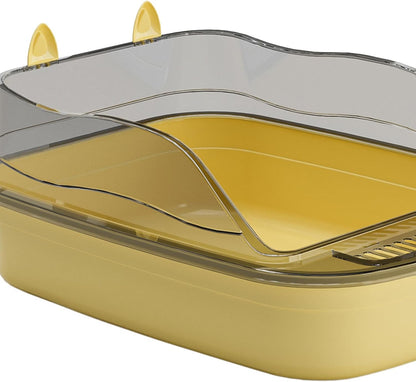 Large Open Top Cat Litter Box, High Sides Splashproof Kitty Litter Pan, 19.7 x 13.4 x 7.1 in, Yellow
