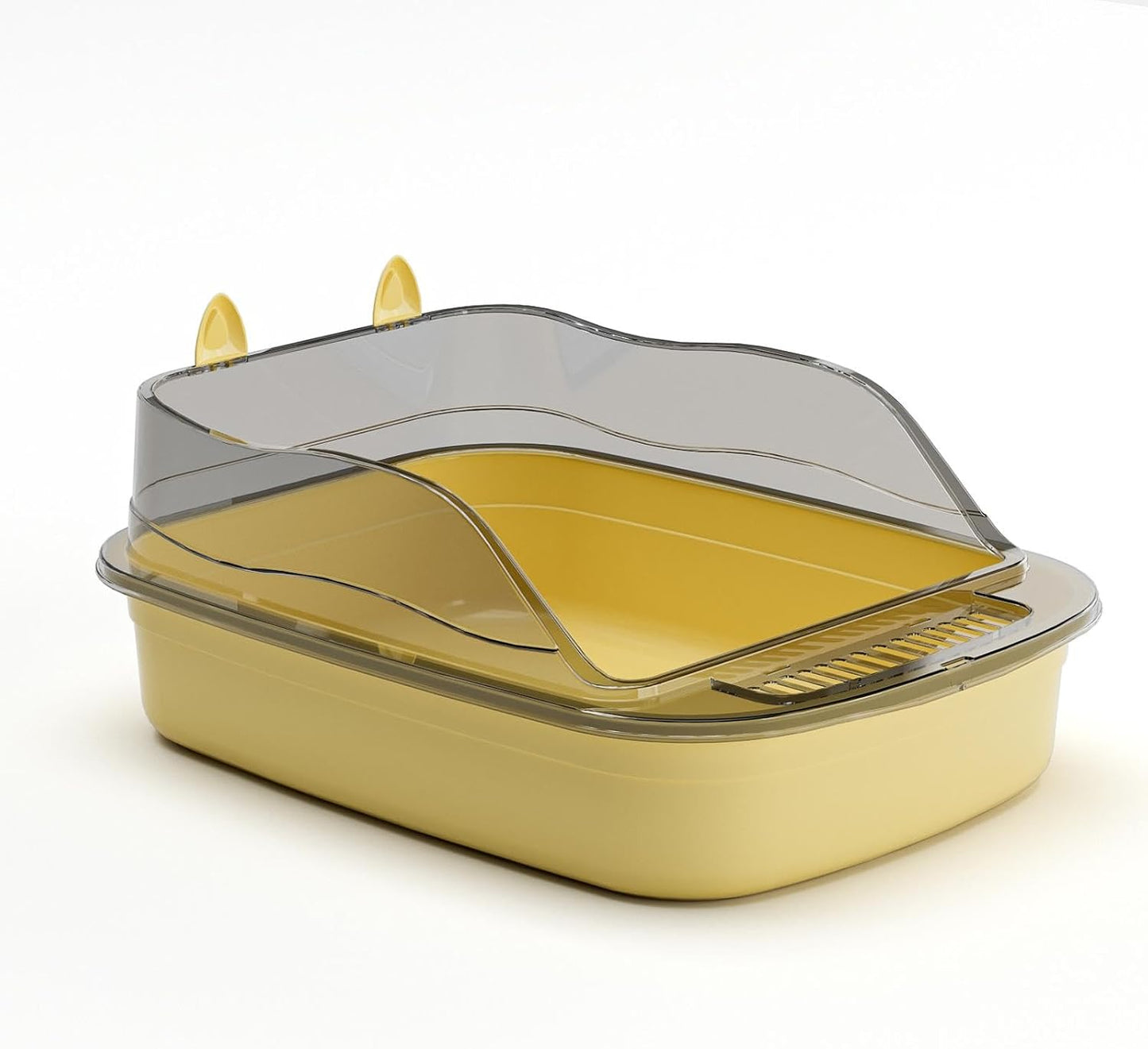Large Open Top Cat Litter Box, High Sides Splashproof Kitty Litter Pan, 19.7 x 13.4 x 7.1 in, Yellow