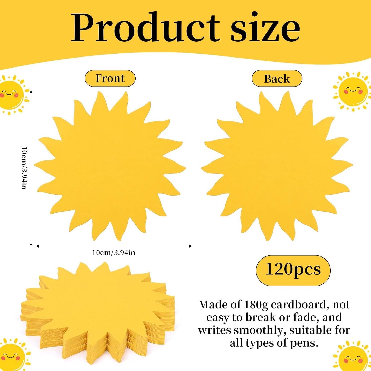 120pcs Sun Paper Cutouts, Gold Sun Shaped Cardstock Double Sided Sunshine Paper Cut Out Bulletin Board Decoration for Classroom DIY Craft Party Wall Decor Supplies