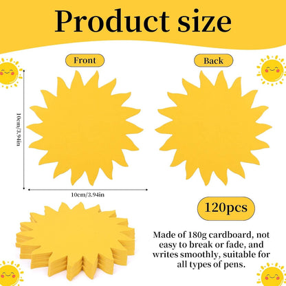 120pcs Sun Paper Cutouts, Gold Sun Shaped Cardstock Double Sided Sunshine Paper Cut Out Bulletin Board Decoration for Classroom DIY Craft Party Wall Decor Supplies