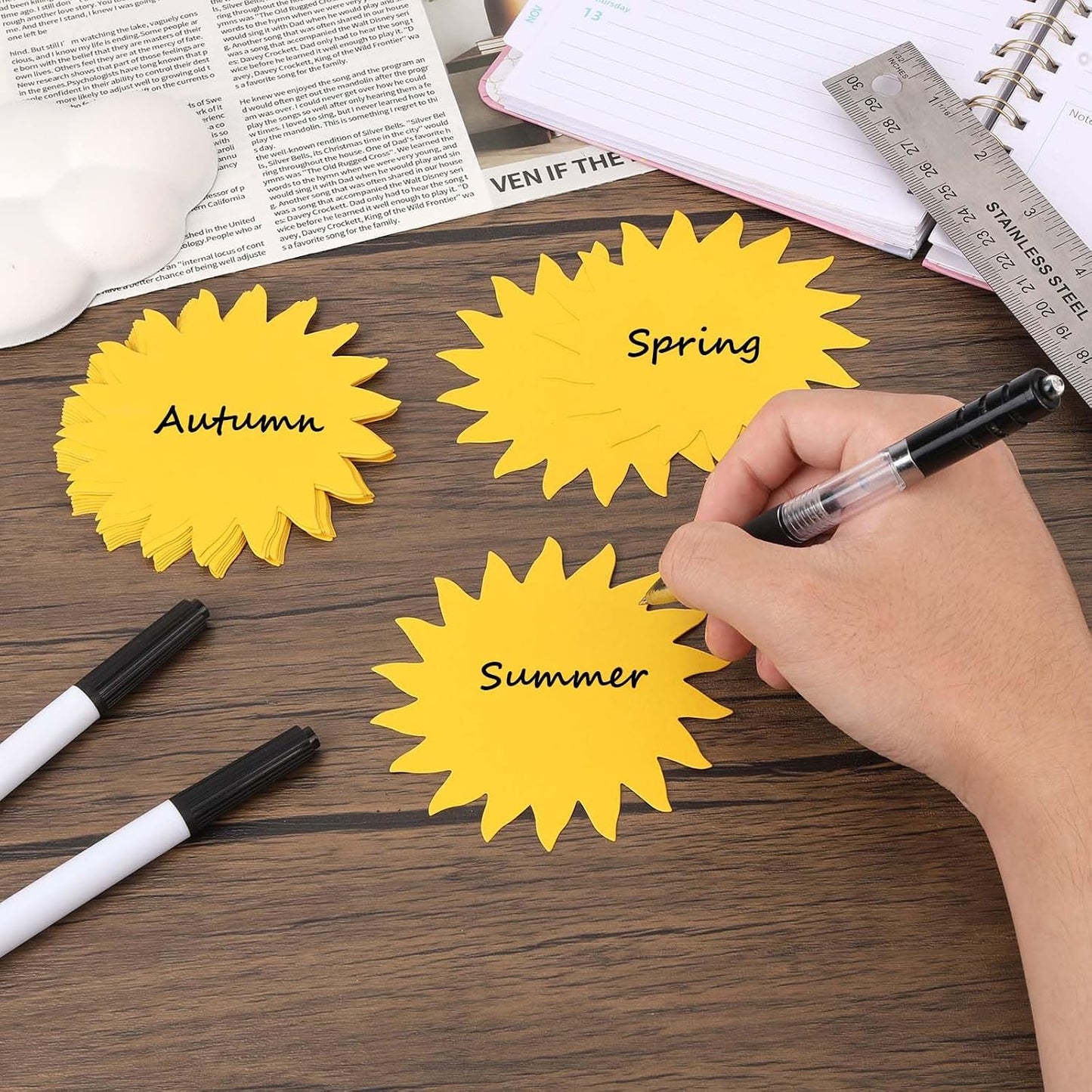 120pcs Sun Paper Cutouts, Gold Sun Shaped Cardstock Double Sided Sunshine Paper Cut Out Bulletin Board Decoration for Classroom DIY Craft Party Wall Decor Supplies