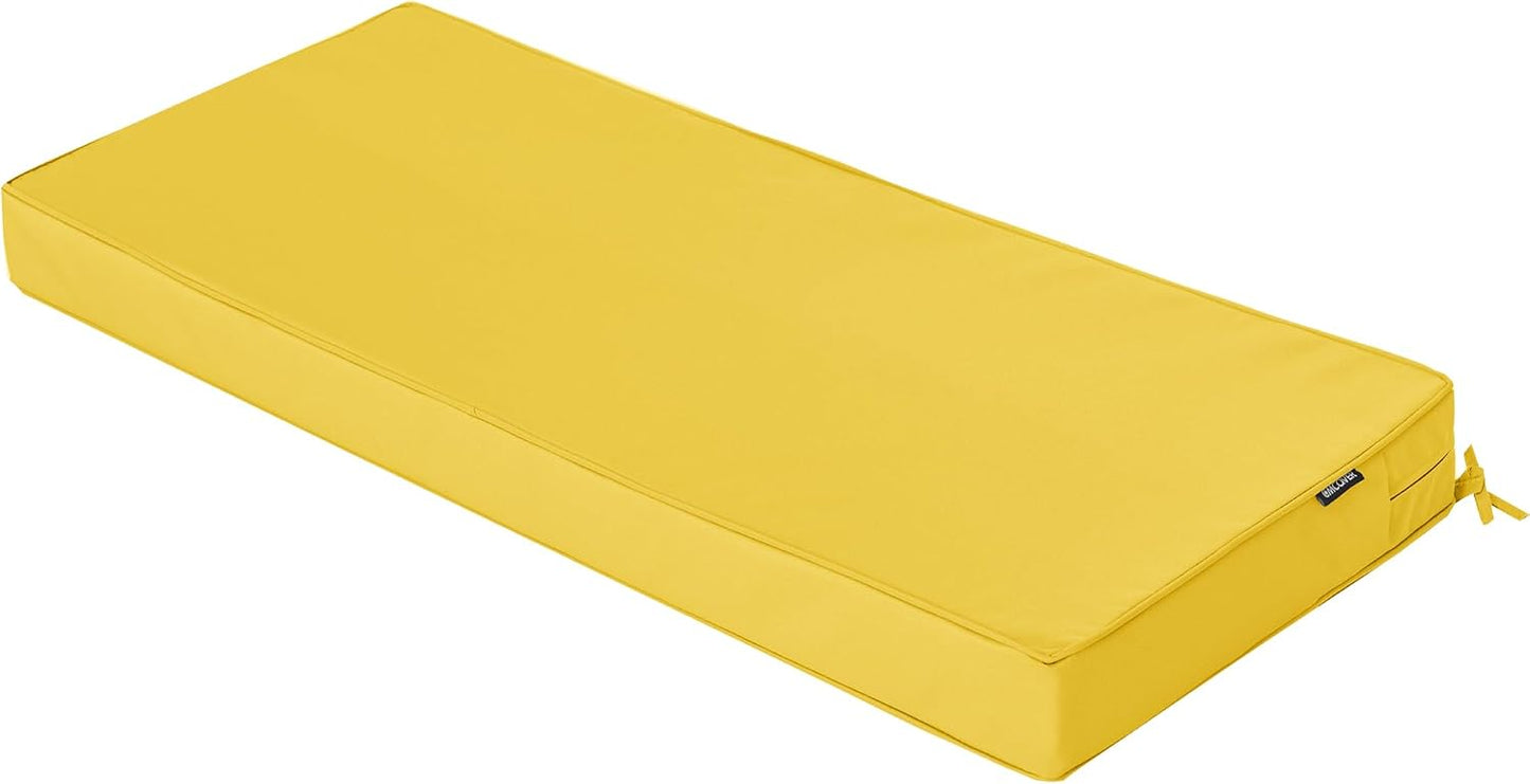 Outdoor Bench Cushion 48 x 18 Inch Thick Waterproof Porch Swing Cushions with Tie Patio Furniture Chair Cushion Bench Pad Color Fastness Backyard Seat Pads, Yellow