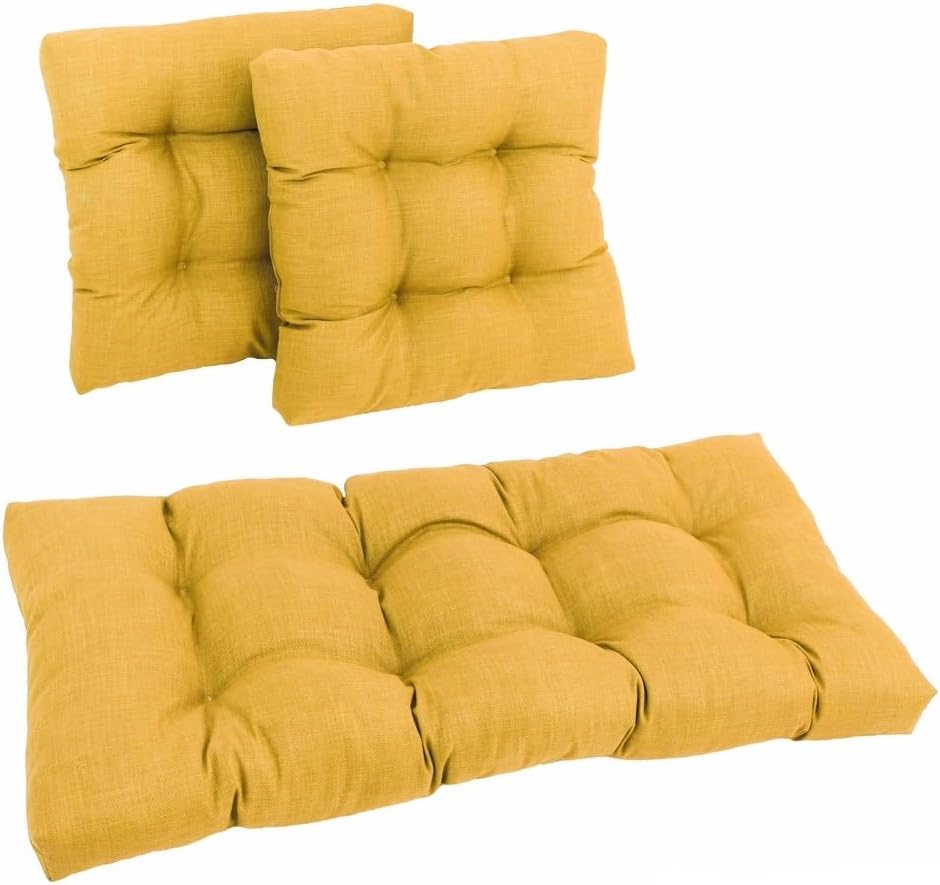 TRP Reversible Square Classic Tufted Indoor Outdoor Patio Chair Cushions Set of 2 & 1 Loveseat Settee Bench Cushion | Light Lemon Yellow Ample Cushioned Loft All Weather | Fade Stain Water Proof