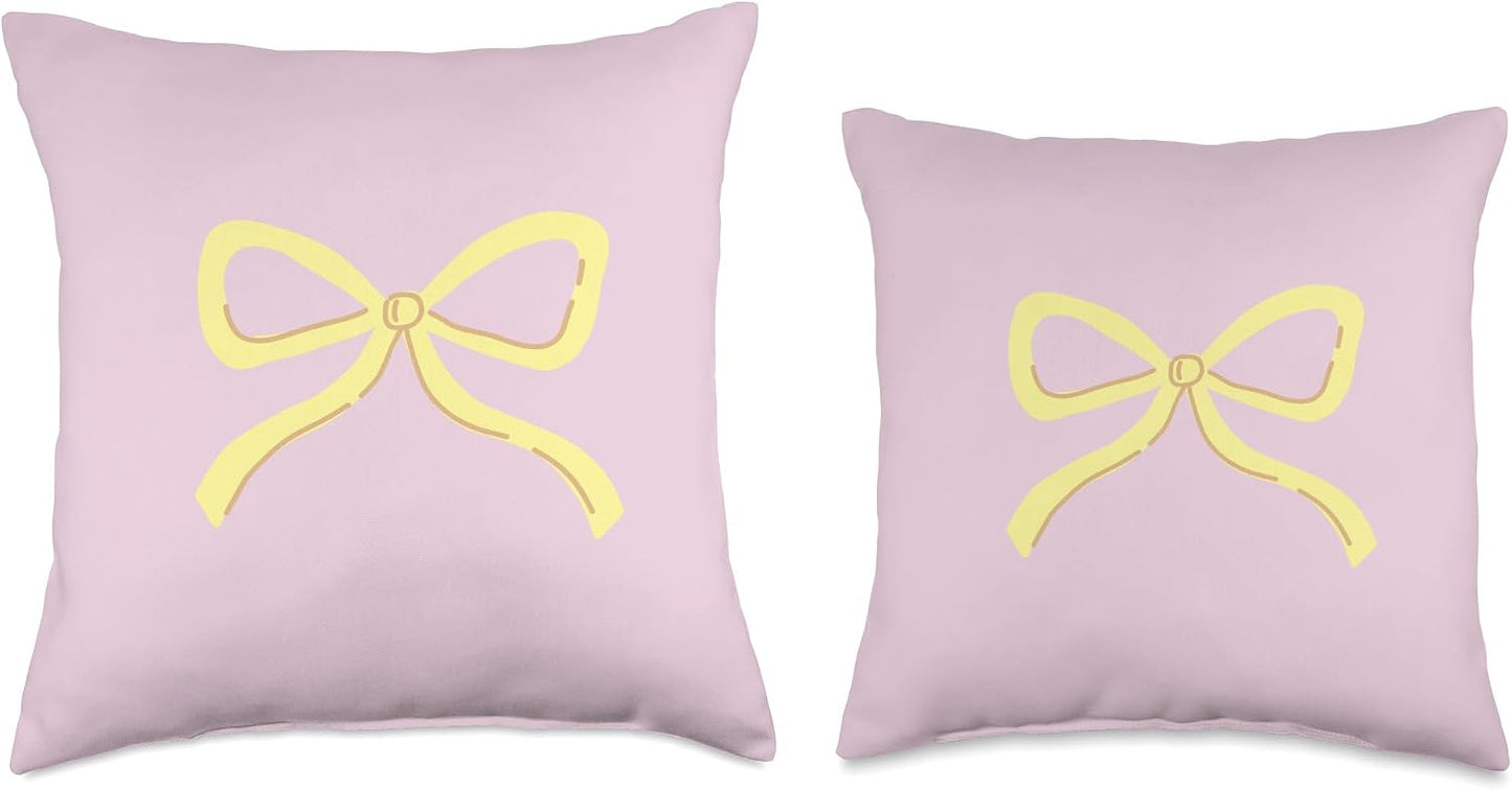 Pastel Yellow Bow Girly Coquette Aesthetic Throw Pillow