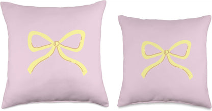 Pastel Yellow Bow Girly Coquette Aesthetic Throw Pillow