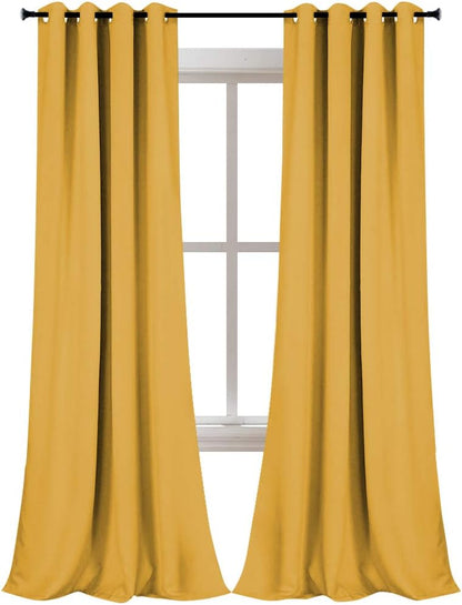 KEQIAOSUOCAI 95 Inches Yellow Blackout Curtains Grommet Top Drapes for Bedroom Light Reducing Window Sun Block Curtain Panels for Living Room 2 Panels 52W x 95L