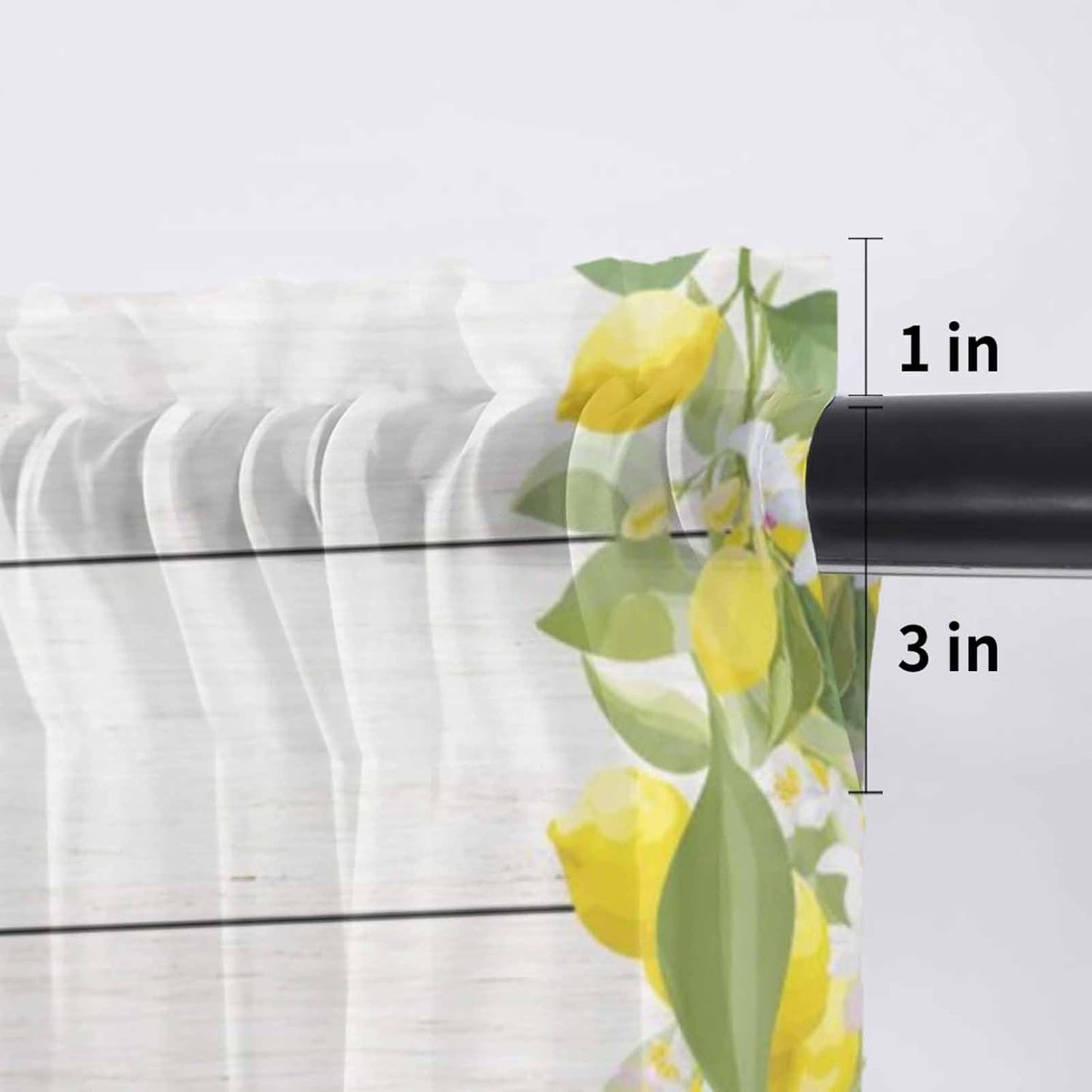 Lemon Gnomes Sheer Curtains Valances for Windows Summer Country Yellow Fruit Wooden Plaid Chiffon Kitchen Valances for Cafe, Voile Window Treatments Curtains for Living Room Bedroom, 54"x18"