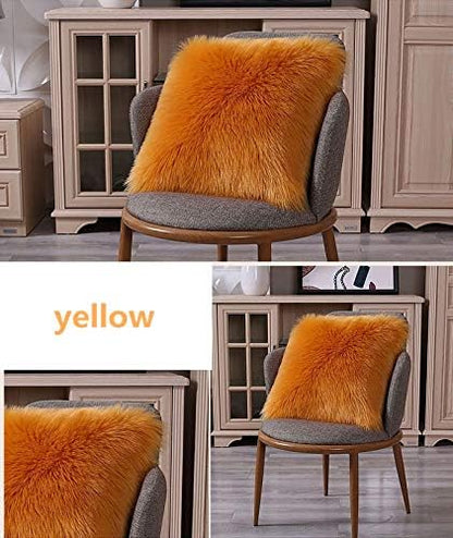 LRENNA Throw Pillow Covers Mongolian Faux Fur Cushion Pillow Case for Sofa Deluxe Home Decorative Series Merino Style Fur Super Soft Plush 18" x 18" /20" x 20" (Yellow, 18"x18")