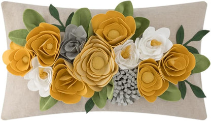 OiseauVoler Decorative 3D Flower Throw Pillow Covers 12x20 Inch Yellow | Accent Floral Pillowcases for Couch Bed Living Room Farmhouse Home Decor
