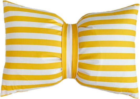 Stripe Velvet Bow Tie Decorative Throw Pillow Cover, Polka Dot Bowknot Lumbar Pillowcases for Home Decor (Yellow Stripe)