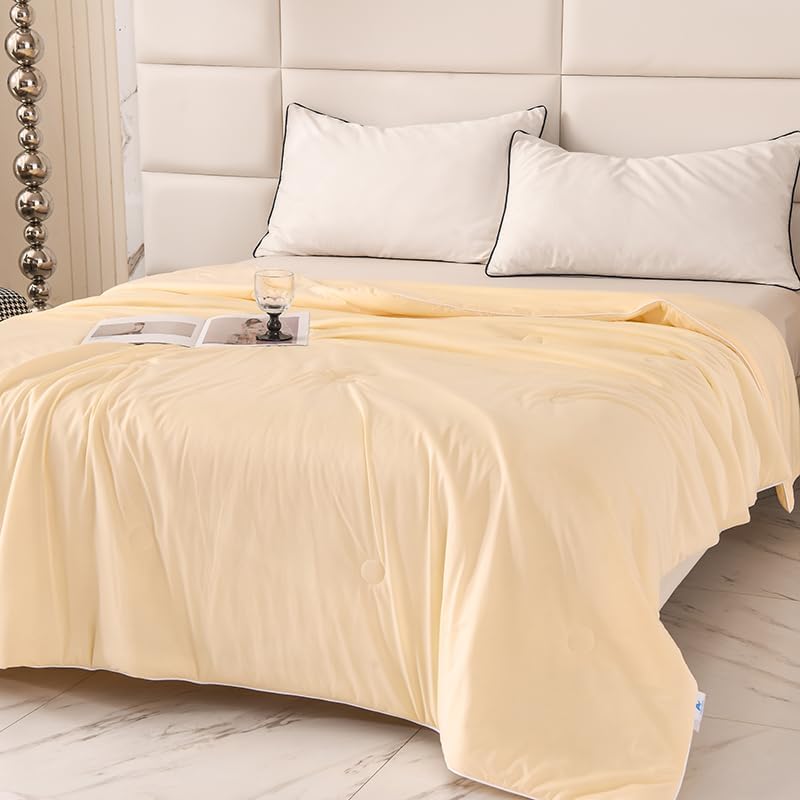 Cooling Blankets for Hot Sleepers,Cooling Comforter Twin Size,Silky Breathable Lightweight Summer Ice Blankets for All Season,Light Yellow