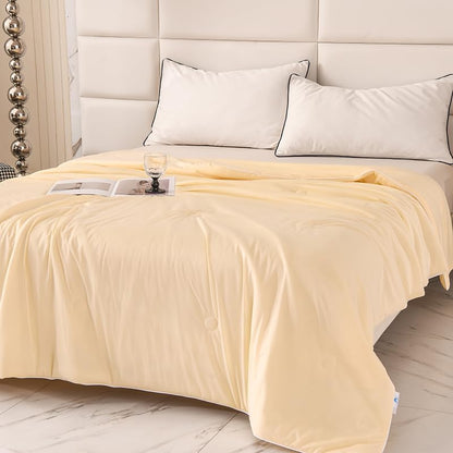 Cooling Blankets for Hot Sleepers,Cooling Comforter Twin Size,Silky Breathable Lightweight Summer Ice Blankets for All Season,Light Yellow
