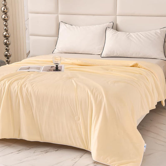 Cooling Blankets for Hot Sleepers,Cooling Comforter Twin Size,Silky Breathable Lightweight Summer Ice Blankets for All Season,Light Yellow