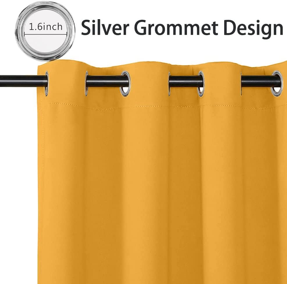 MYSKY HOME Yellow Blackout Curtain for Living Room Bedroom Curtain 84 Inches Long Grommet Room Darkening Window Curtains Thermal Insulated Single Panel Curtains 52 x 84 Inch, Mustard Yellow