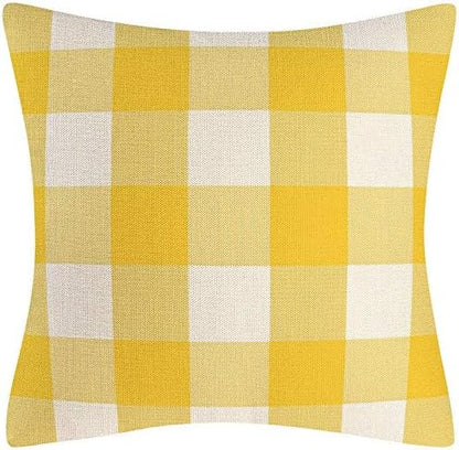 Set of 2 Lemon Yellow and White Farmhouse Buffalo Check Plaid Throw Pillow Covers Decorative Indoor Outdoor Cushion Cover Polyester Linen for Summer Home Decor,20 x 20 Inches