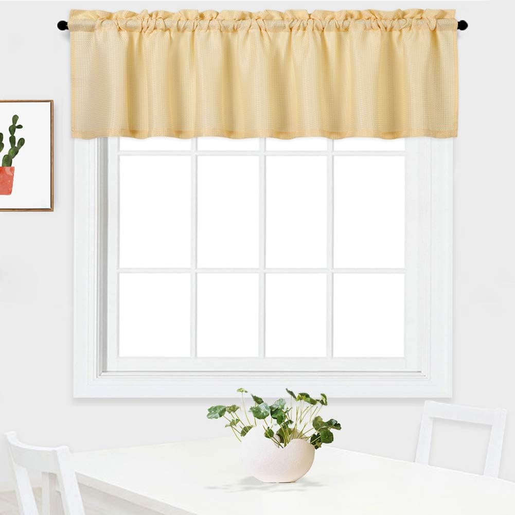 NANAN Valance Curtain 15 inch Waffle Weave Fabric Window Curtain for Kitchen Living Room Bedroom - 60" x 15", Yellow, One Panel