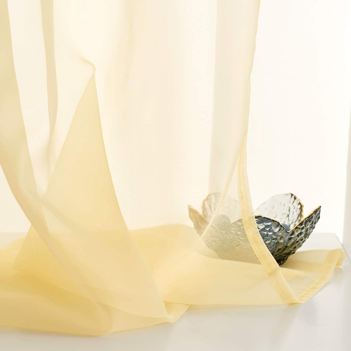 Light Yellow Sheer Voile Curtains Translucent Solid Color Window Treatment 84 Inches Long Panels Rod Pocket Light Yellow Sheers for Bedroom Living Room 2 Panels 52x84 Pastel Yellow