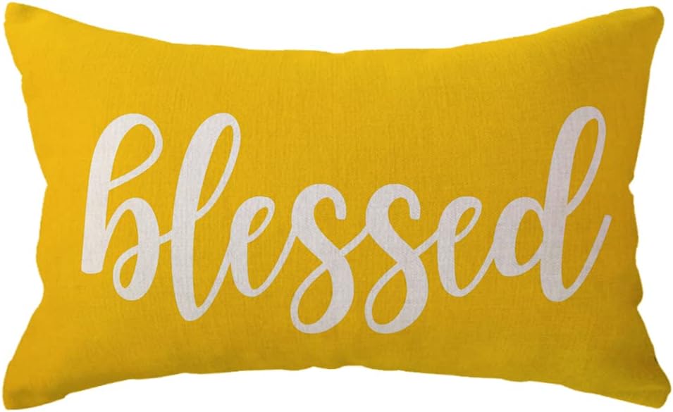 ULOVE LOVE YOURSELF Blessed Lumbar Throw Pillow Covers Farmhouse Rustic Decorative Rectangular/Waist Pillowcases 12 x 20 Inch Front/Porch Decor Cushion Covers Housewarming Gifts (Yellow)